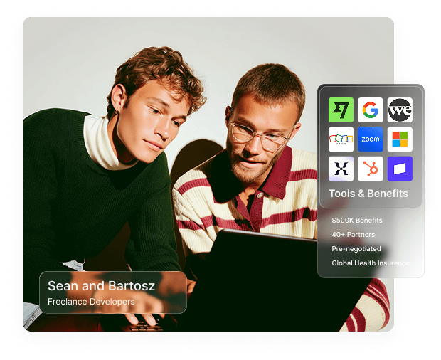 Sean and Bartosz, freelance developers, with tools and benefits