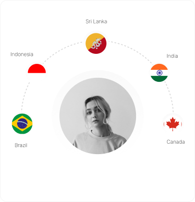 Business owner with multi-country flag presence